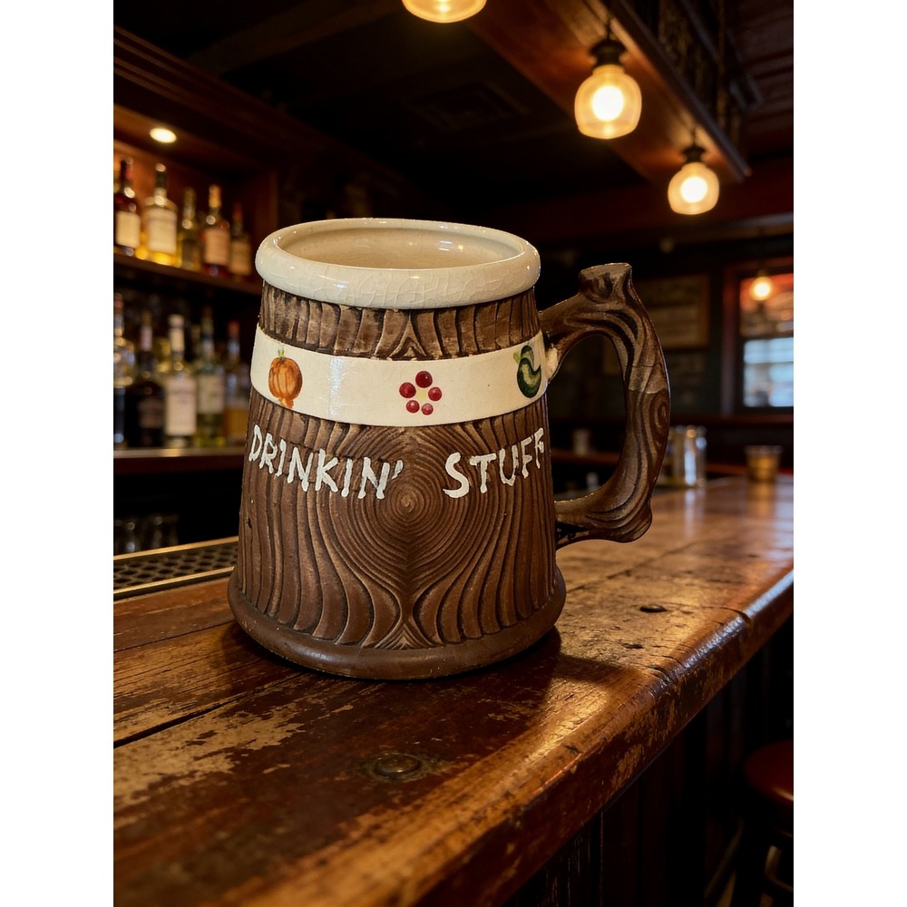 Vintage Faux Bois Wood Grain Ceramic Beer Stein Drinkin Stuff Novelty Mug 5in